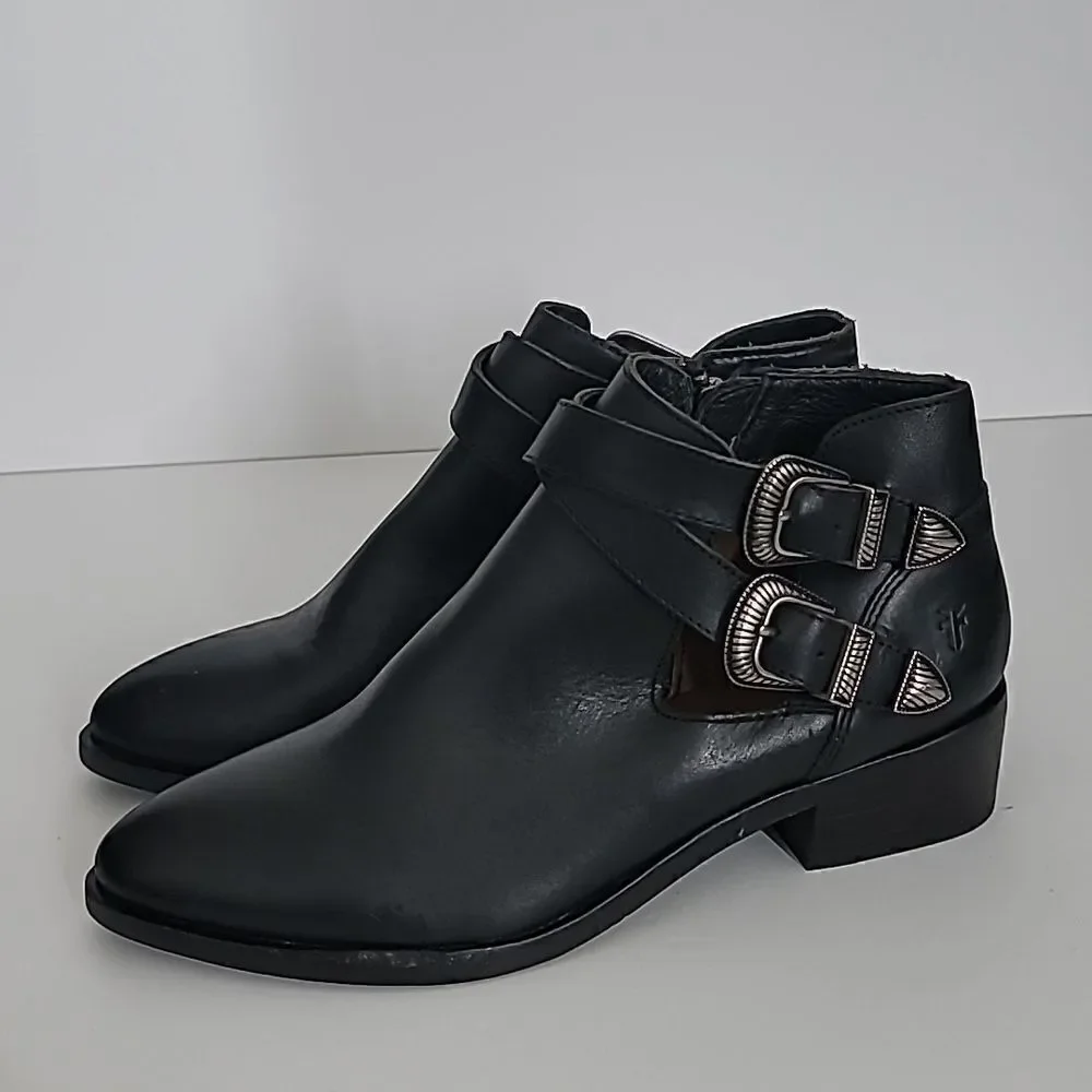 Frye Ray Western Shootie Ankle Boots Black Leather Festival Size 6